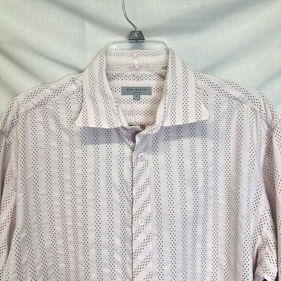 Ted Baker London Flip Cuff Shirt Size 4 (M) Men Pink Stripe Cotton Turkey Mint‎ - Picture 4 of 16